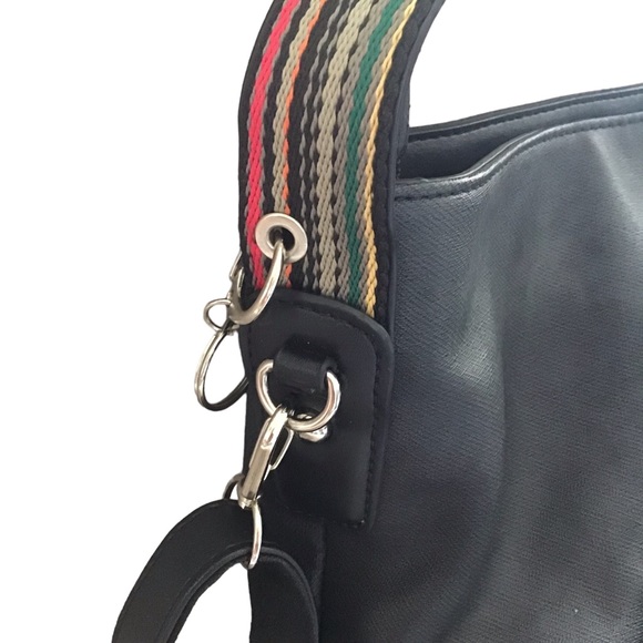 DAVID JONES Paris Satchel Faux Leather 2 Straps Zip Top Abstract Lining 13x12x6 - Picture 3 of 7